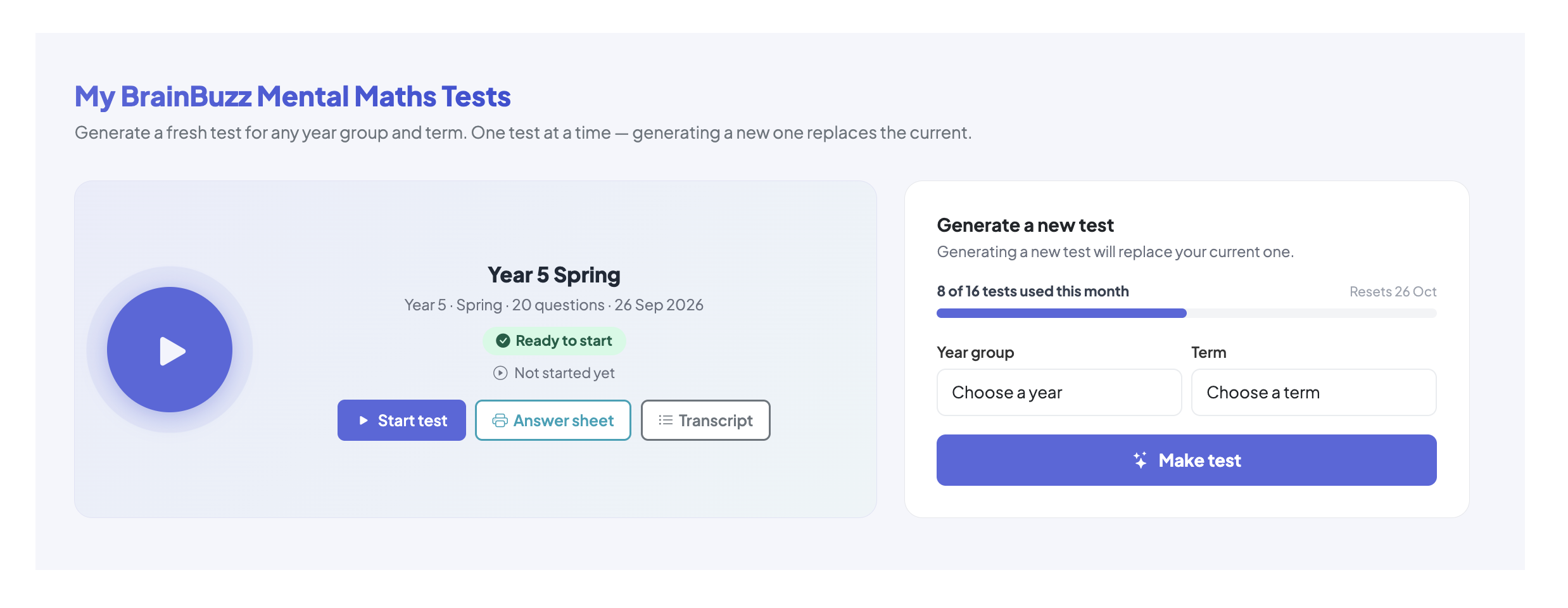 Choosing a year group and term