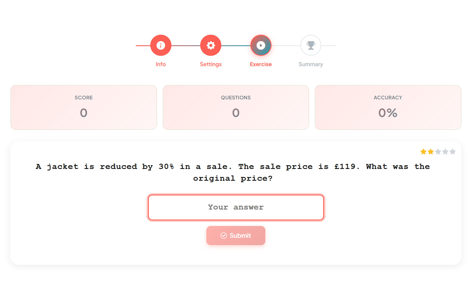 Percentages Exercise