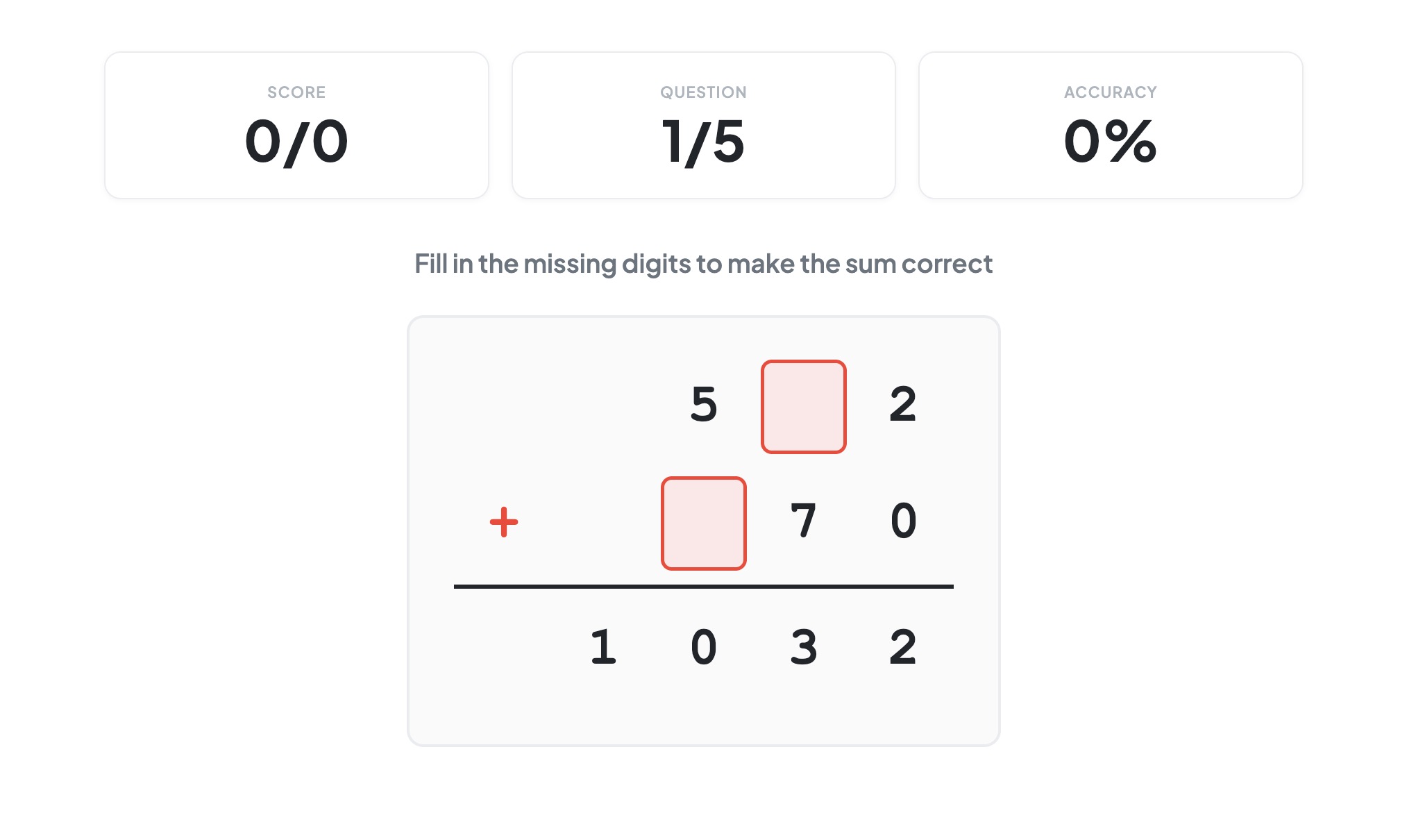 Missing Digit Addition