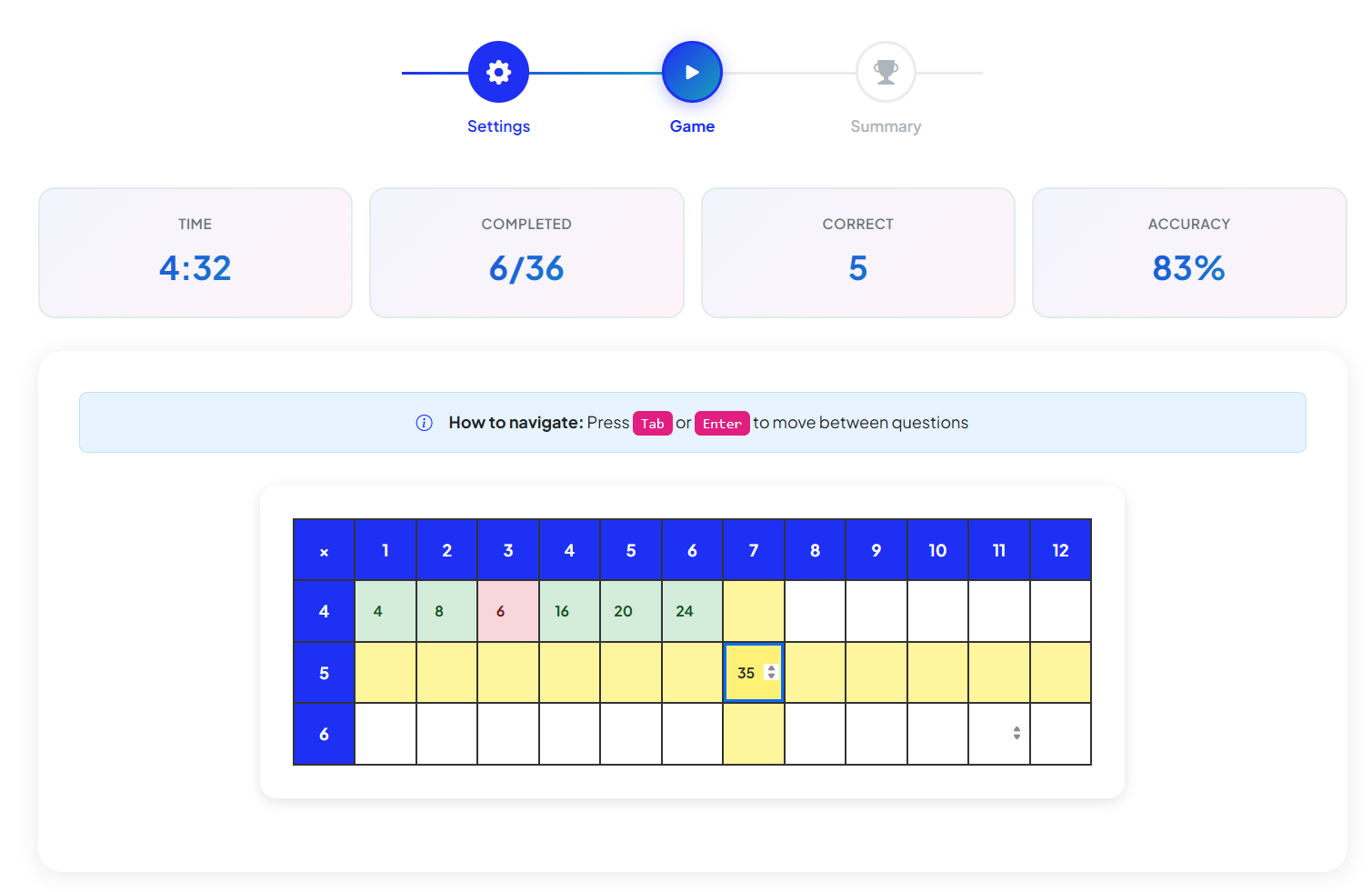 Times Table Square Challenge